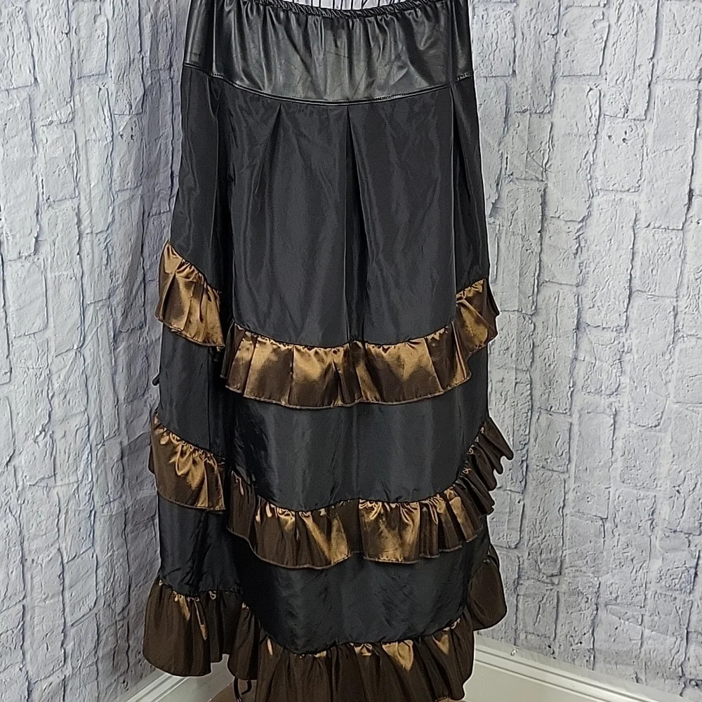 NO BRAND Ankle Length Black and Bronge Steampunk Ruffled Skirt - Picture 7 of 7